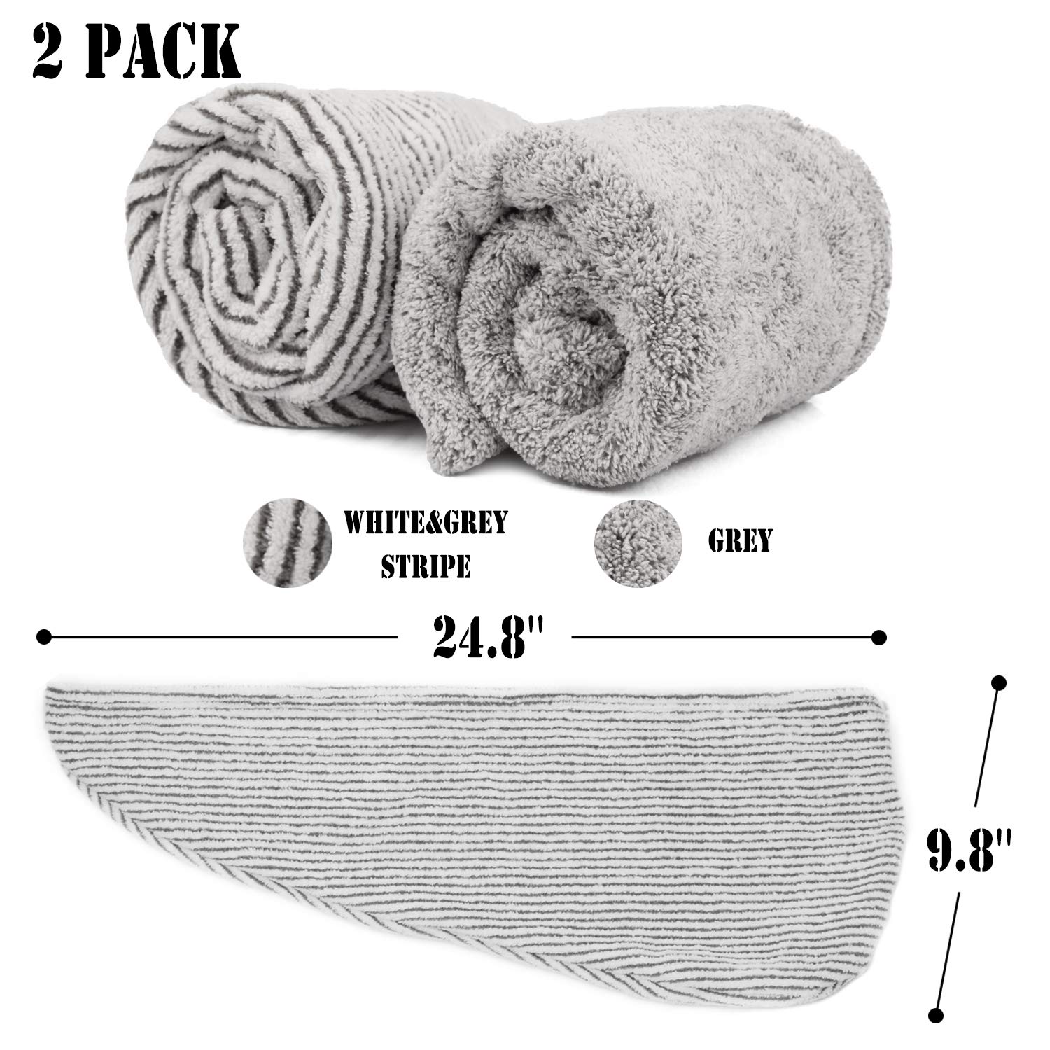 ELLEWIN Bamboo Hair Towel Wrap 2 Pack, Microfiber Hair Drying Shower Turban with Buttons,Super Absorbent Quick Dry Hair Towels f